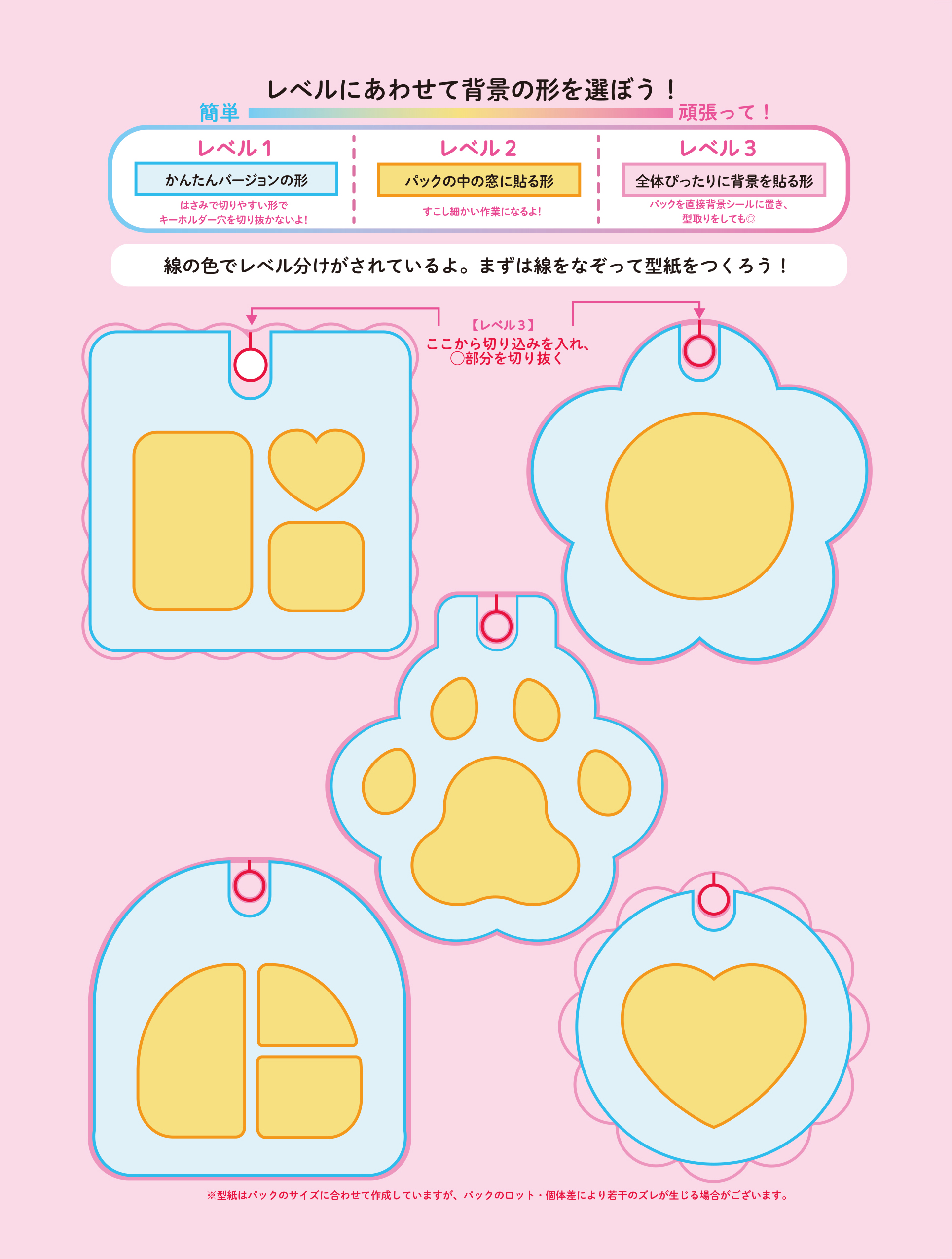 つめきゅんパックキーホルダーキット レベル別の背景デザイン
